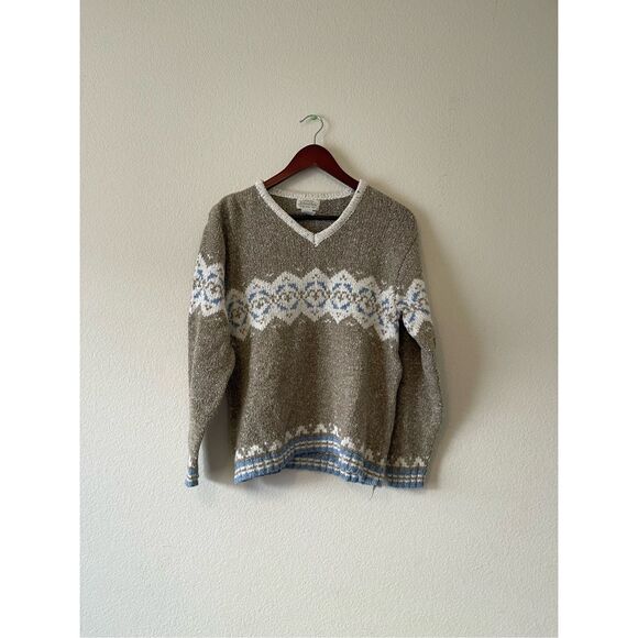 Vintage y2k printed knit v neck sweater size large - Picture 1 of 4